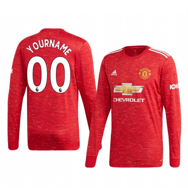 Custom Manchester United 2020 Home Men's Red Long Sleeve Jersey