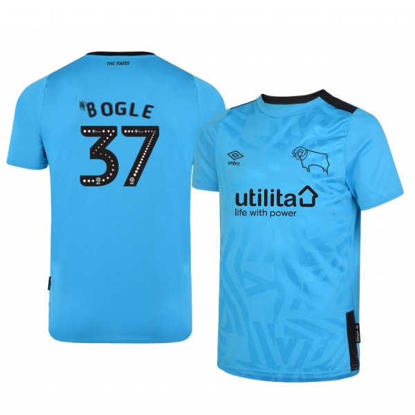 Youth Jayden Bogle Derby County 19-20 Away Blue Official Short Sleeve Jersey