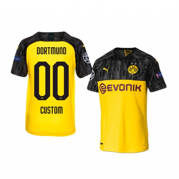 Youth Custom Borussia Dortmund 2020 UEFA Champion League Official Youth Black Yellow Short Sleeve Jersey