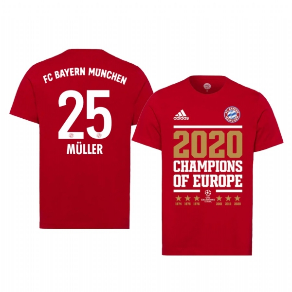 Bayern Munich Red 2020 UEFA Champions of Europe Short Sleeve T-Shirt