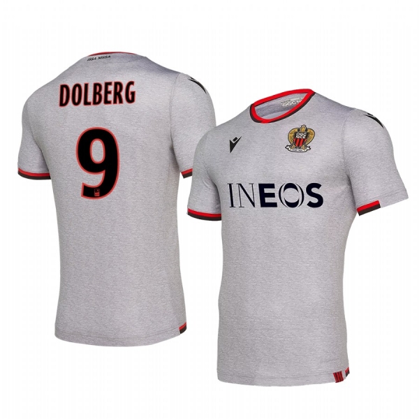 OGC Nice Kasper Dolberg Men's Grey Away Short Sleeve Jersey 19-20