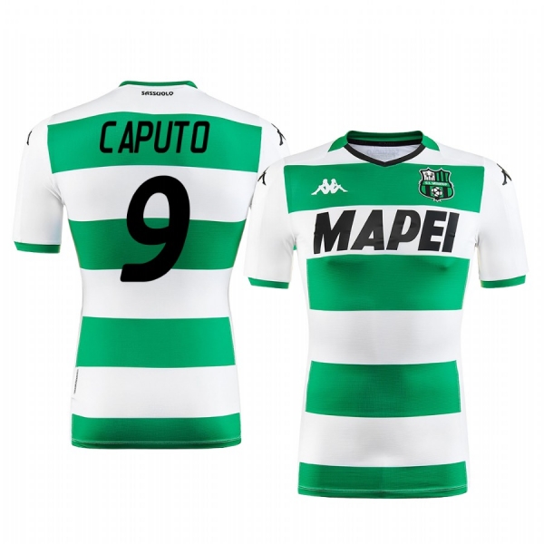 Francesco Caputo U.S. Sassuolo Calcio 2019-20 White Green Away Men's Short Sleeve Jersey