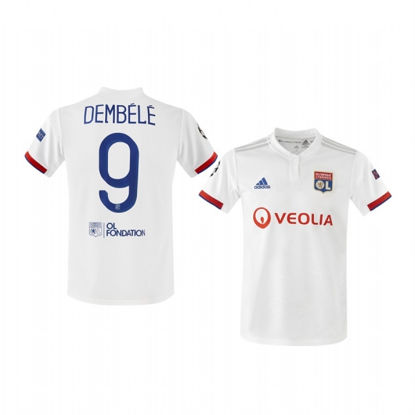 Youth Moussa Dembele Olympique Lyonnais 2020 UEFA Champion League Home White Short Sleeve Jersey