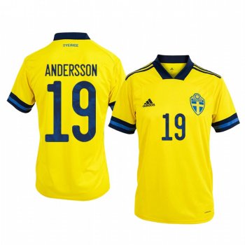 Sweden Sebastian Andersson Men's 2020 Home Authentic Short Sleeve Jersey