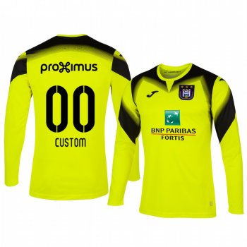 Custom Anderlecht 19-20 Goalkeeper Men's Yellow Long Sleeve Jersey