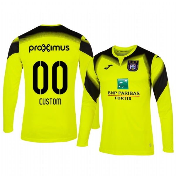 Custom Anderlecht 19-20 Goalkeeper Men's Yellow Long Sleeve Jersey