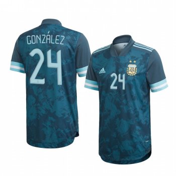 Argentina National Team Nicolás González Men's Blue Away Official Jersey 2020