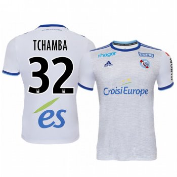 Duplexe Tchamba Bangou Strasbourg 19-20 White Away Replica Jersey Men's