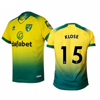 Timm Klose Norwich City 19-20 Home Men's Yellow Green Official Short Sleeve Jersey