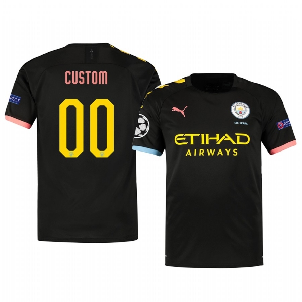 Custom Manchester City 2020 UEFA Champion League Away Men's Black Short Sleeve Jersey