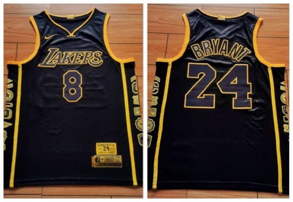 NBA Lakers 8 & 24 Kobe Bryant Black Retirement Commemorative Men Jersey