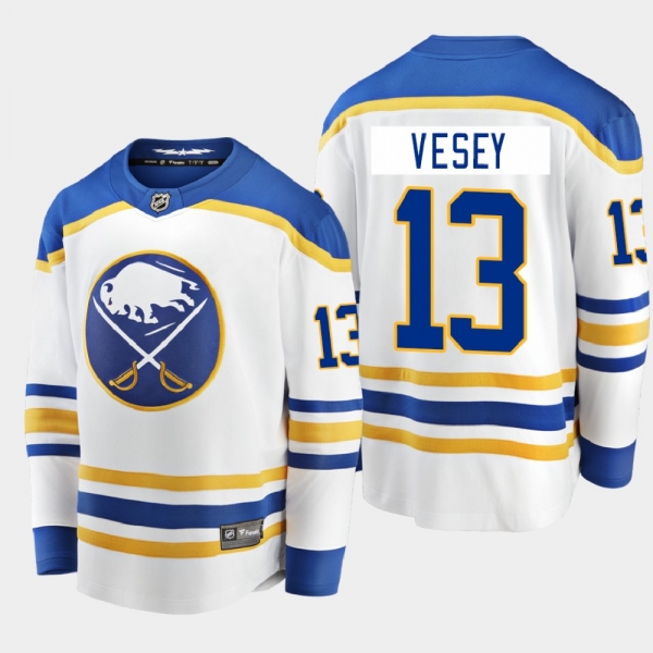 Men's Buffalo Sabres Jimmy Vesey #13 Away Breakaway Player White 2020-21 Jersey