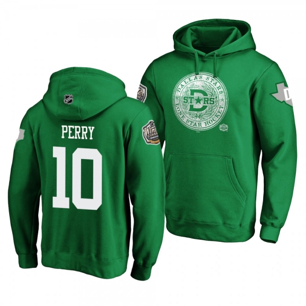 #10 Corey Perry Dallas Stars 2020 Winter Classic Kelly Green Hometown Medallion Pullover Hoodie