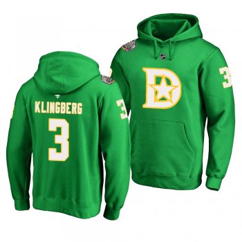 Dallas Stars #3 John Klingberg 2020 Winter Classic Kelly Green Design Hoodie