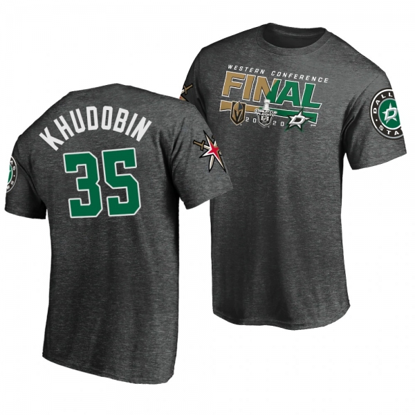 Dallas Stars Anton Khudobin Matchup Charcoal 2020 Stanley Cup Playoffs Western Conference Final Tee