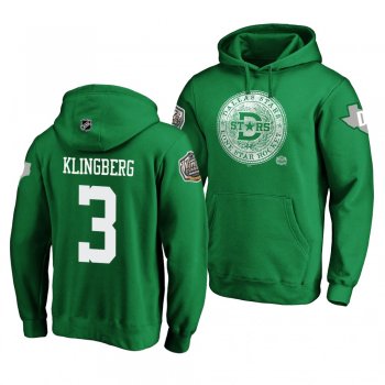 #3 John Klingberg Dallas Stars 2020 Winter Classic Kelly Green Hometown Medallion Pullover Hoodie