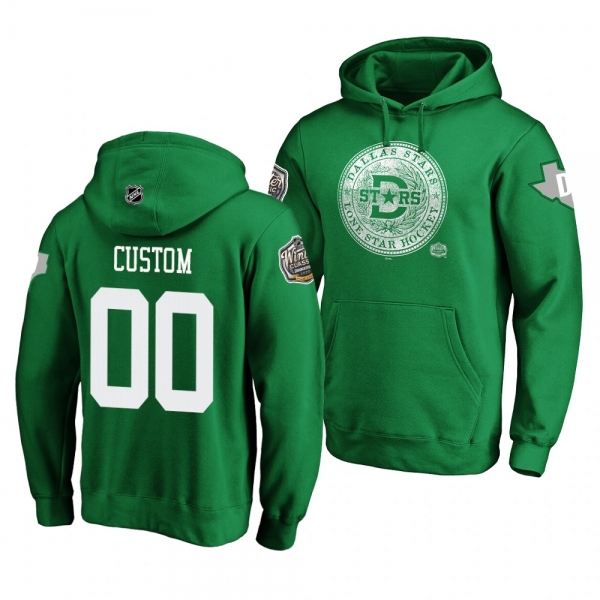 #00 Custom Dallas Stars 2020 Winter Classic Kelly Green Hometown Medallion Pullover Hoodie