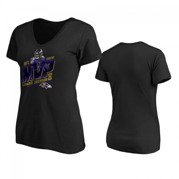 Women's Baltimore Ravens Lamar Jackson Black 2019 NFL MVP T-Shirt