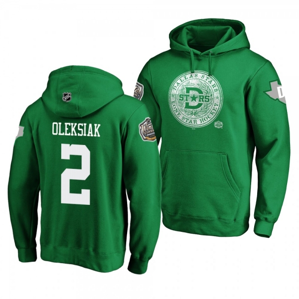 #2 Jamie Oleksiak Dallas Stars 2020 Winter Classic Kelly Green Hometown Medallion Pullover Hoodie