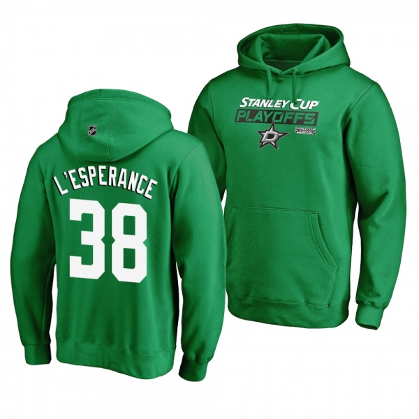 2019 Stanley Cup Playoffs Stars #38 Joel L'Esperance Bound Body Checking Pullover Kelly Green Hoodie