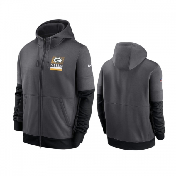 Green Bay Packers Charcoal Sideline Impact Lockup Performance Full-Zip Hoodie