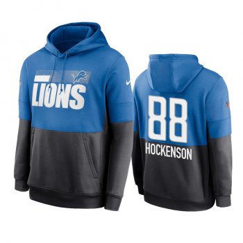 Detroit Lions T.J. Hockenson Blue Charcoal Sideline Impact Lockup Performance Hoodie