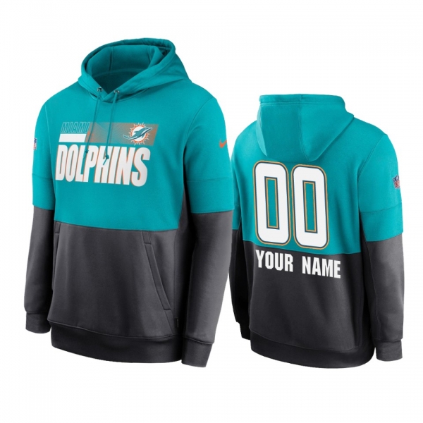 Miami Dolphins Custom Aqua Charcoal Sideline Impact Lockup Performance Hoodie