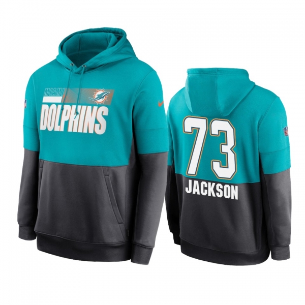 Miami Dolphins Austin Jackson Aqua Charcoal Sideline Impact Lockup Performance Hoodie