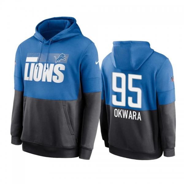 Detroit Lions Romeo Okwara Blue Charcoal Sideline Impact Lockup Performance Hoodie