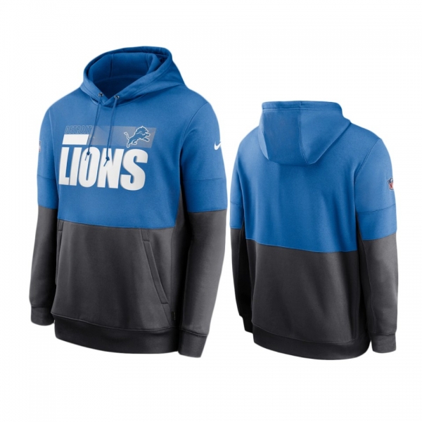 Detroit Lions Blue Charcoal Sideline Impact Lockup Performance Pullover Hoodie