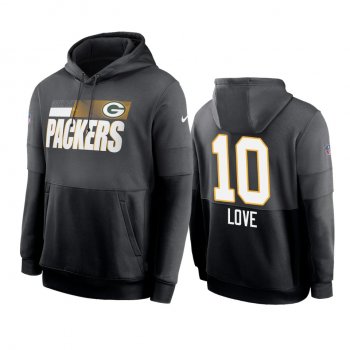 Green Bay Packers Jordan Love Charcoal Black Sideline Impact Lockup Performance Hoodie