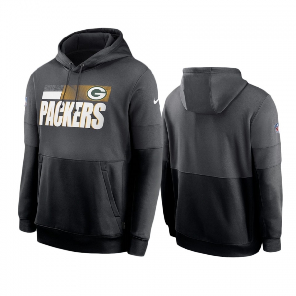 Green Bay Packers Charcoal Black Sideline Impact Lockup Performance Pullover Hoodie