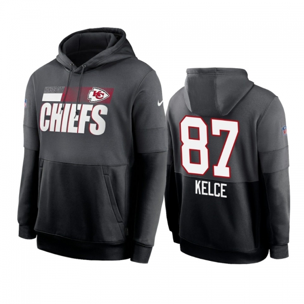 Kansas City Chiefs Travis Kelce Charcoal Black Sideline Impact Lockup Performance Hoodie