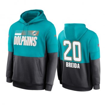 Miami Dolphins Matt Breida Aqua Charcoal Sideline Impact Lockup Performance Hoodie