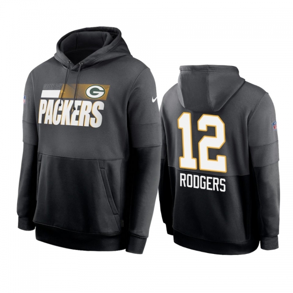 Green Bay Packers Aaron Rodgers Charcoal Black Sideline Impact Lockup Performance Hoodie