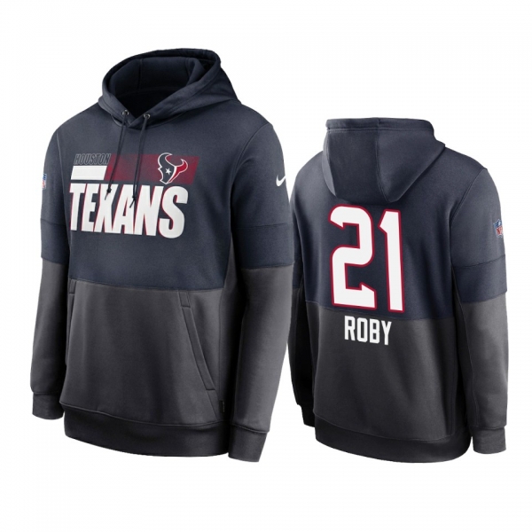 Houston Texans Bradley Roby Navy Charcoal Sideline Impact Lockup Performance Hoodie