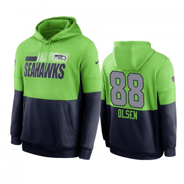 Seattle Seahawks Greg Olsen Green Navy Sideline Impact Lockup Performance Hoodie