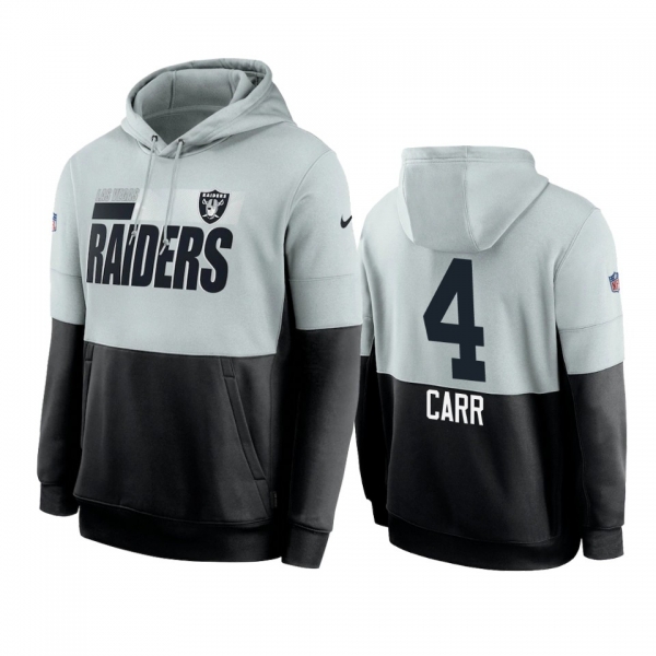 Las Vegas Raiders Derek Carr Silver Black Sideline Impact Lockup Performance Hoodie