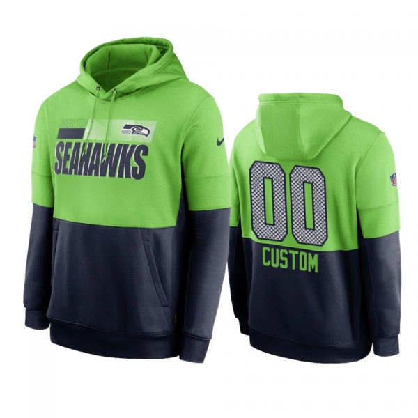 Seattle Seahawks Custom Green Navy Sideline Impact Lockup Performance Hoodie