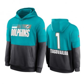 Miami Dolphins Tua Tagovailoa Aqua Charcoal Sideline Impact Lockup Performance Hoodie