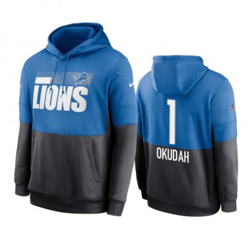 Detroit Lions Jeff Okudah Blue Charcoal Sideline Impact Lockup Performance Hoodie