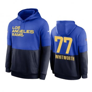 Los Angeles Rams Andrew Whitworth Powder Blue Navy Sideline Impact Lockup Performance Hoodie