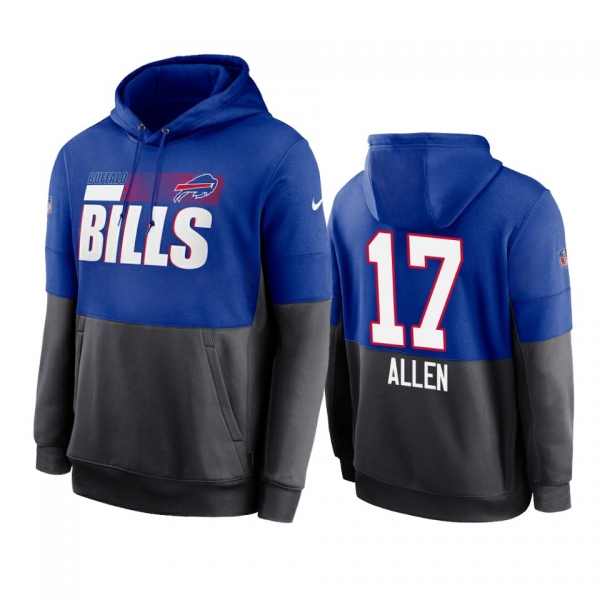 Buffalo Bills Josh Allen Royal Charcoal Sideline Impact Lockup Performance Hoodie