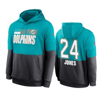 Miami Dolphins Byron Jones Aqua Charcoal Sideline Impact Lockup Performance Hoodie