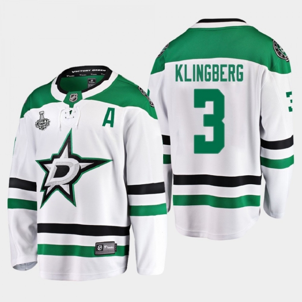 Men's Dallas Stars John Klingberg #3 2020 Stanley Cup Final Away Breakaway Player White Jersey