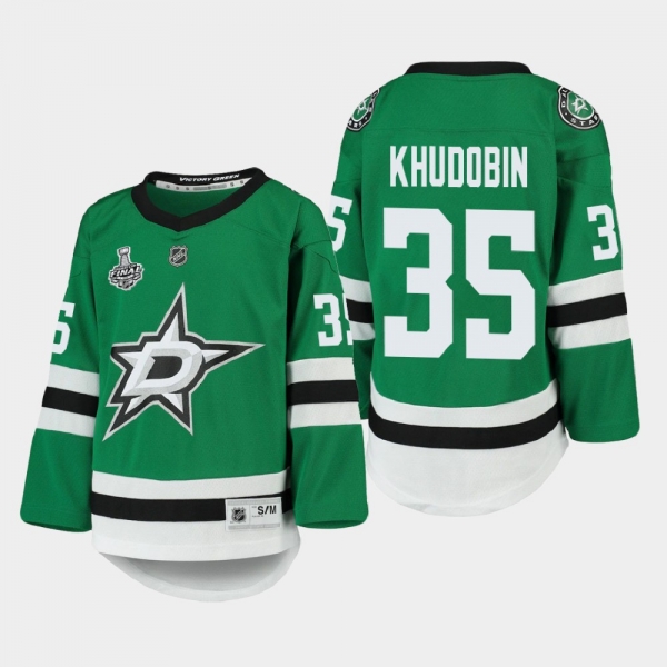 Youth Dallas Stars Anton Khudobin #35 2020 Stanley Cup Final Home Replica Player Jersey Kelly Green