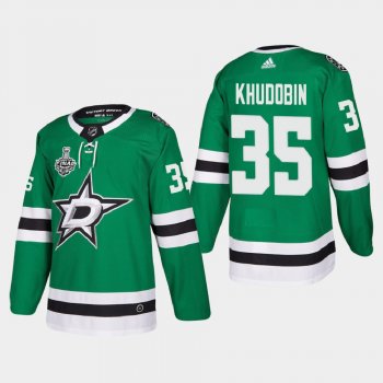 Men's JerseyDallas Stars Anton Khudobin #35 2020 Stanley Cup Final Kelly Green Authentic Patch Jersey