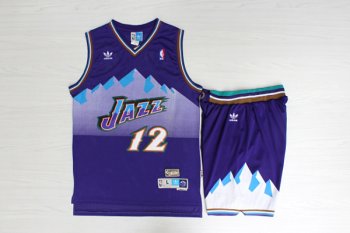 Jazz 12 John Stockton Purple Hardwood Classics Jersey(With Shorts)