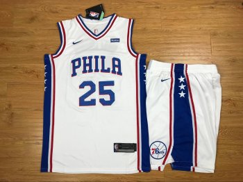 76ers 25 Ben Simmons White Nike Swingman Jersey(With Shorts)