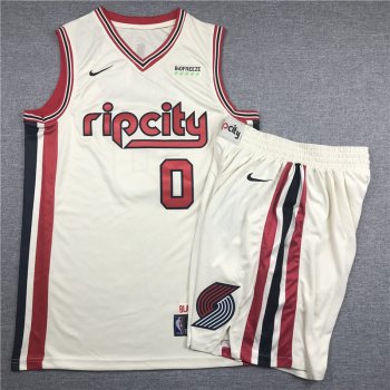 Blazers 0 Damian Lillard Cream 2019-20 Nike Swingman Jersey(Whith Shorts)